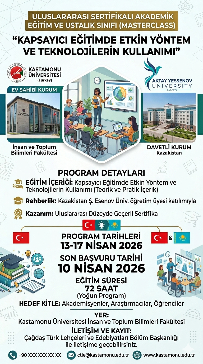 Uluslararası Sertifikalı Akademik Eğitim ve Ustalık Sınıfı: "Kapsayıcı Eğitimde Etkin Yöntem ve Teknolojilerin Kullanımı"